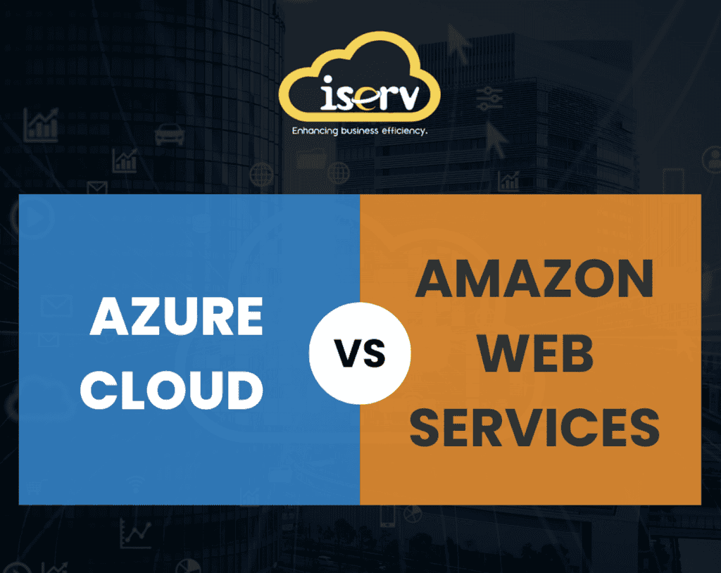 Graphic featuring Azure Cloud and Amazon Web Services (AWS), promoting a blog on comparing cloud platforms for cost, performance, and scalability.