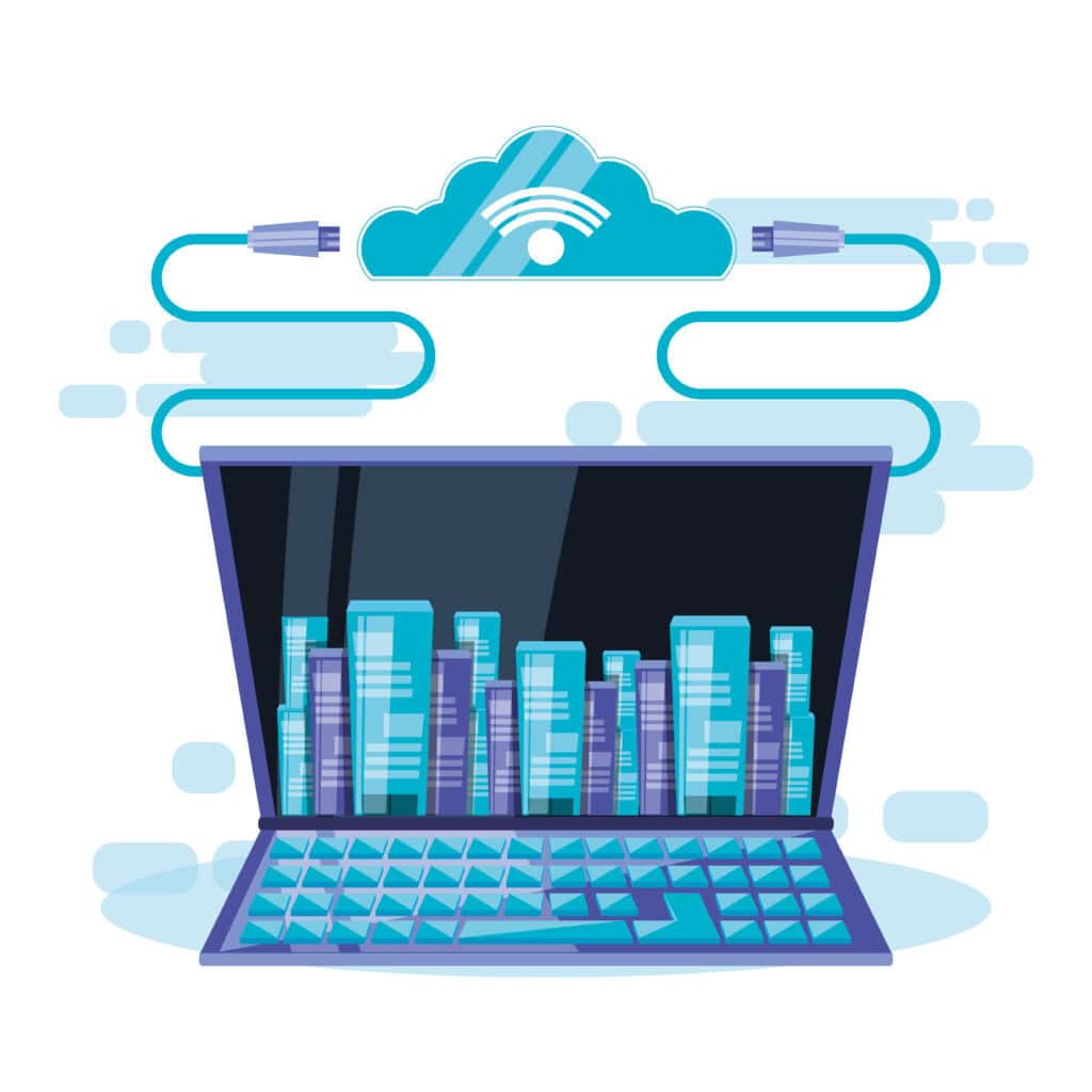 Illustration of a laptop connected to a cloud, symbolizing the concept of hosted desktops for SMBs, showcasing cloud-based infrastructure and seamless connectivity.